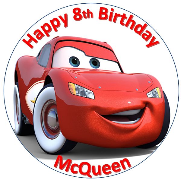 Round Cake Topper Cars McQueen Personalised | Cakeoholix